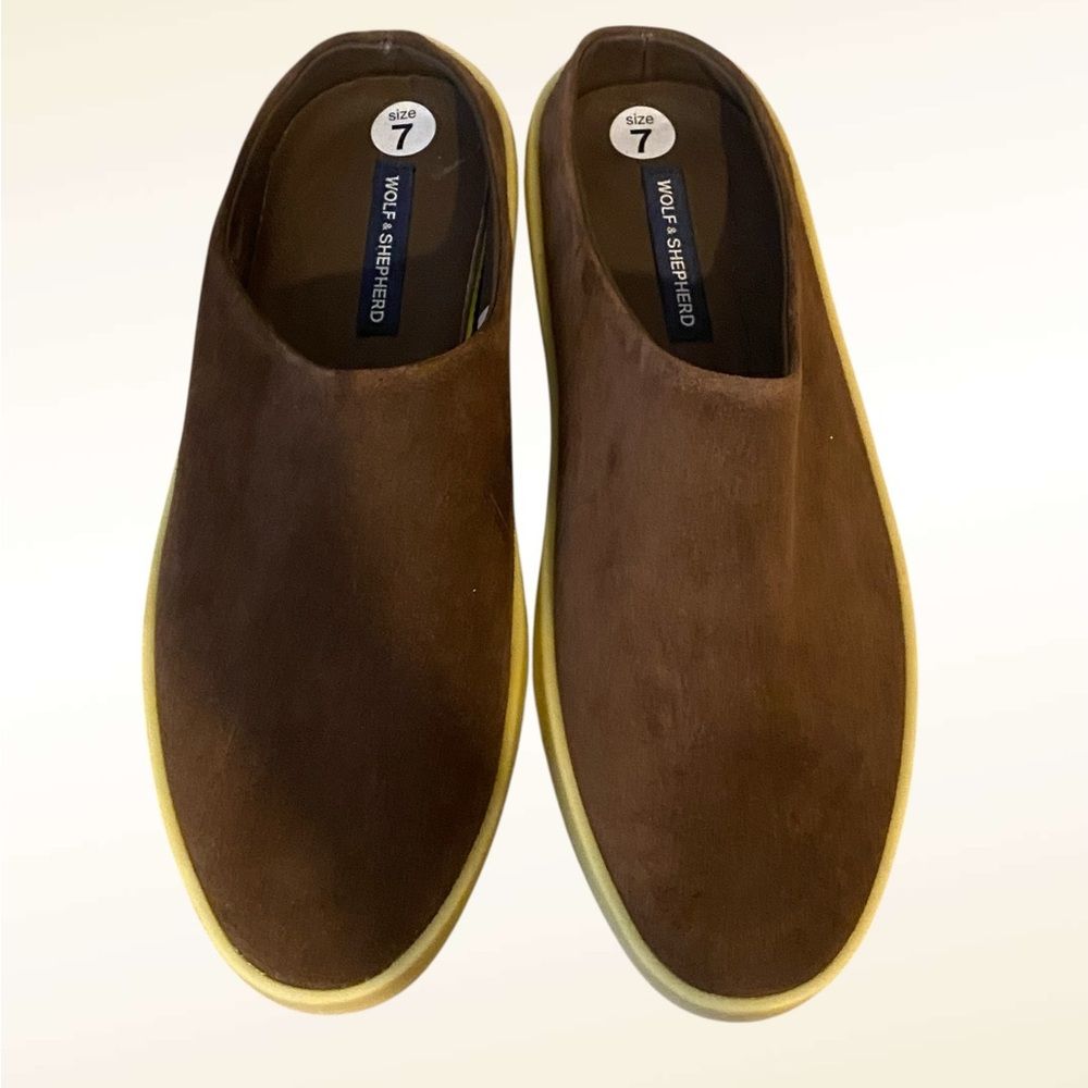 Wolf & Shepard Cruise Slip On Mules Brown Suede Shoes Nwob Unisex W- 7 Men- 5.5
